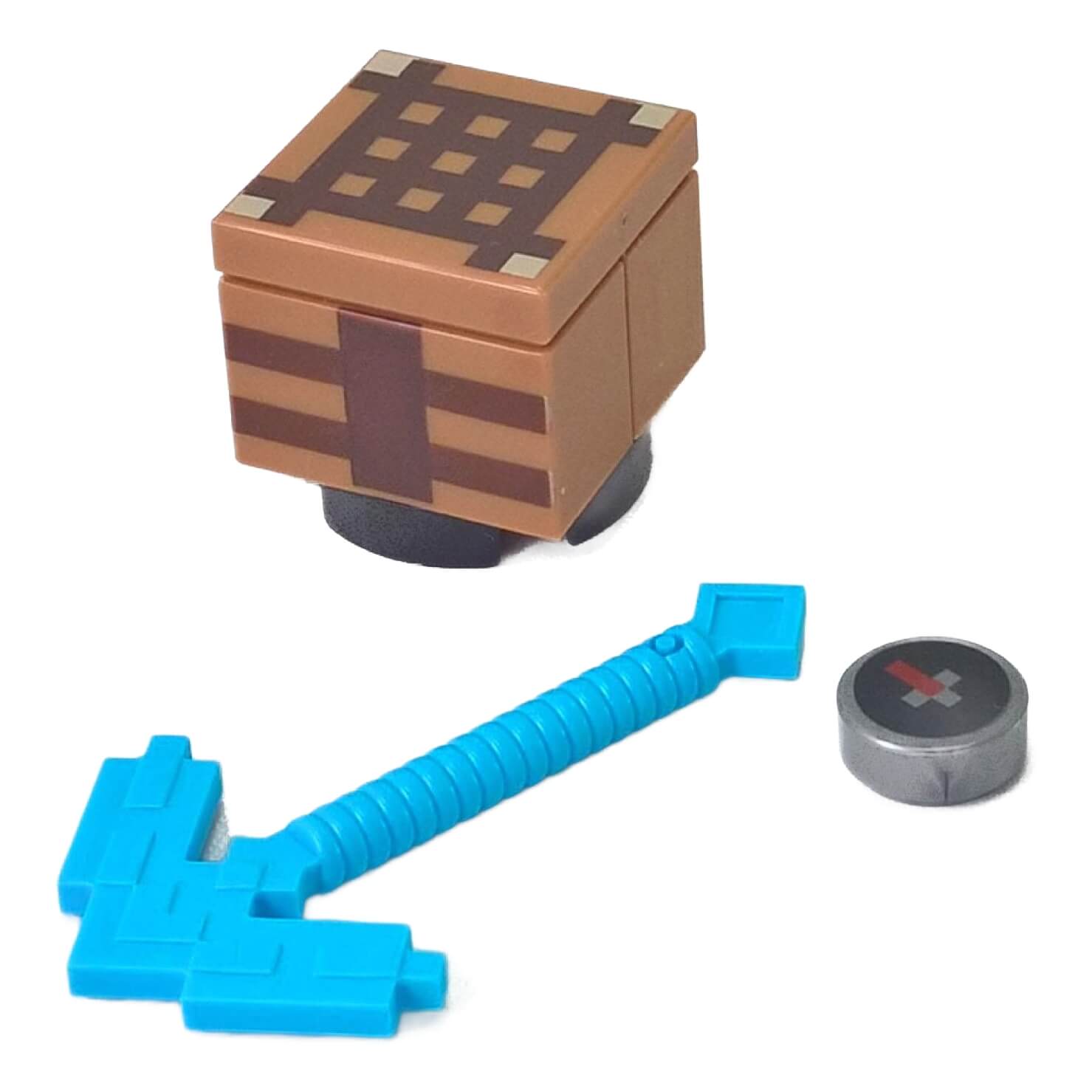 LEGO Minecraft accessories, featuring helmets, TNT, and armor pieces, perfect for enhancing your LEGO Minecraft builds and battles.