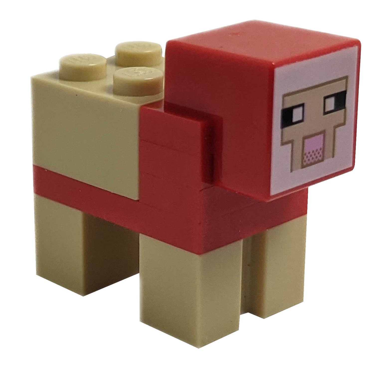 Brick-built LEGO® Minecraft Red Sheep – A sheared red Minecraft sheep made from LEGO bricks, perfect for LEGO Minecraft fans and collectors.