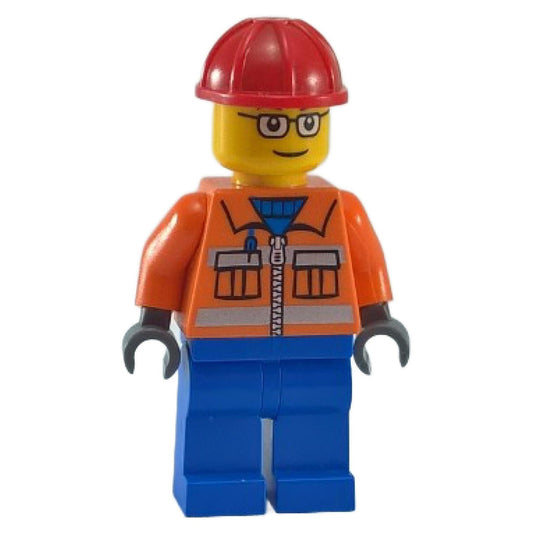 LEGO Minifigure Construction Worker with glasses and reflective safety stripes, equipped with safety gear - cty0110