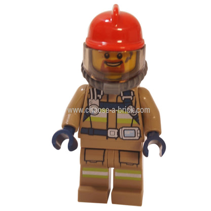 LEGO Minifigure - Fire - Reflective Stripes, Dark Tan Suit, Red Fire Helmet