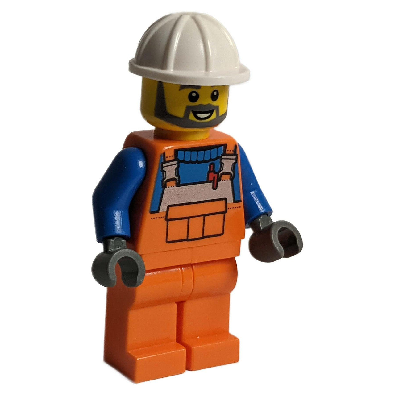 LEGO Minifigure Male Construction Worker in orange overalls with buckles and reflective stripes - cty0971new