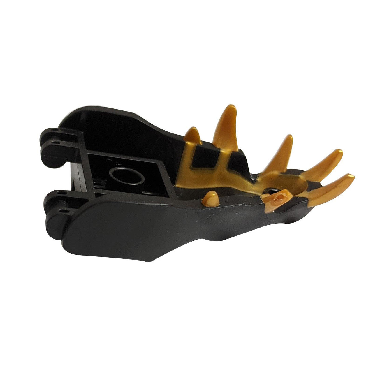 Black Dragon Head Ninjago Jaw with 2 Bar Handles on Back - Closed Ends with Gold Teeth Pattern