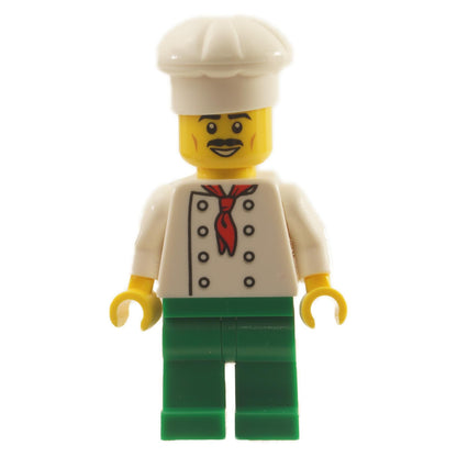 LEGO Minifigure Chef - White Torso with 8 Buttons, No Wrinkles Front or Back, Green Legs, White Cook's Hat - Alternate Perspective - cty1247new