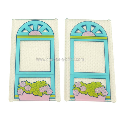 Trans-Clear Glass for Window 1 x 4 x 6 with Medium Azure Window Frame and Bright Pink Flower Box Pattern