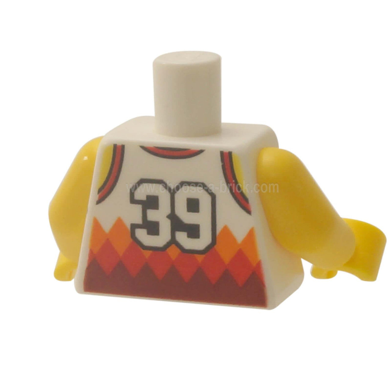 White Torso Sports Shirt with Number 39, Orange Basketball, Orange and Red Diamonds and Back Print Pattern - Yellow Arms - Yellow Hands backside