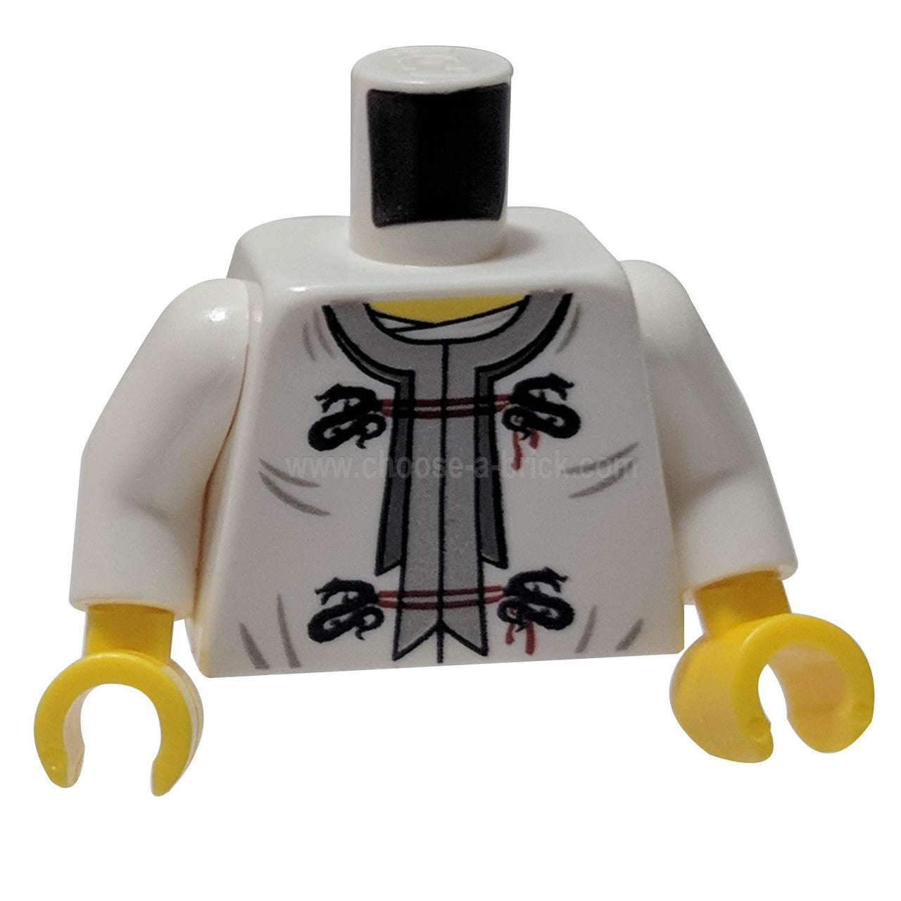 Torso Ninjago Dragon Clasps and Red Ties Front and Dragon Back Pattern - White Arms - Yellow Hands