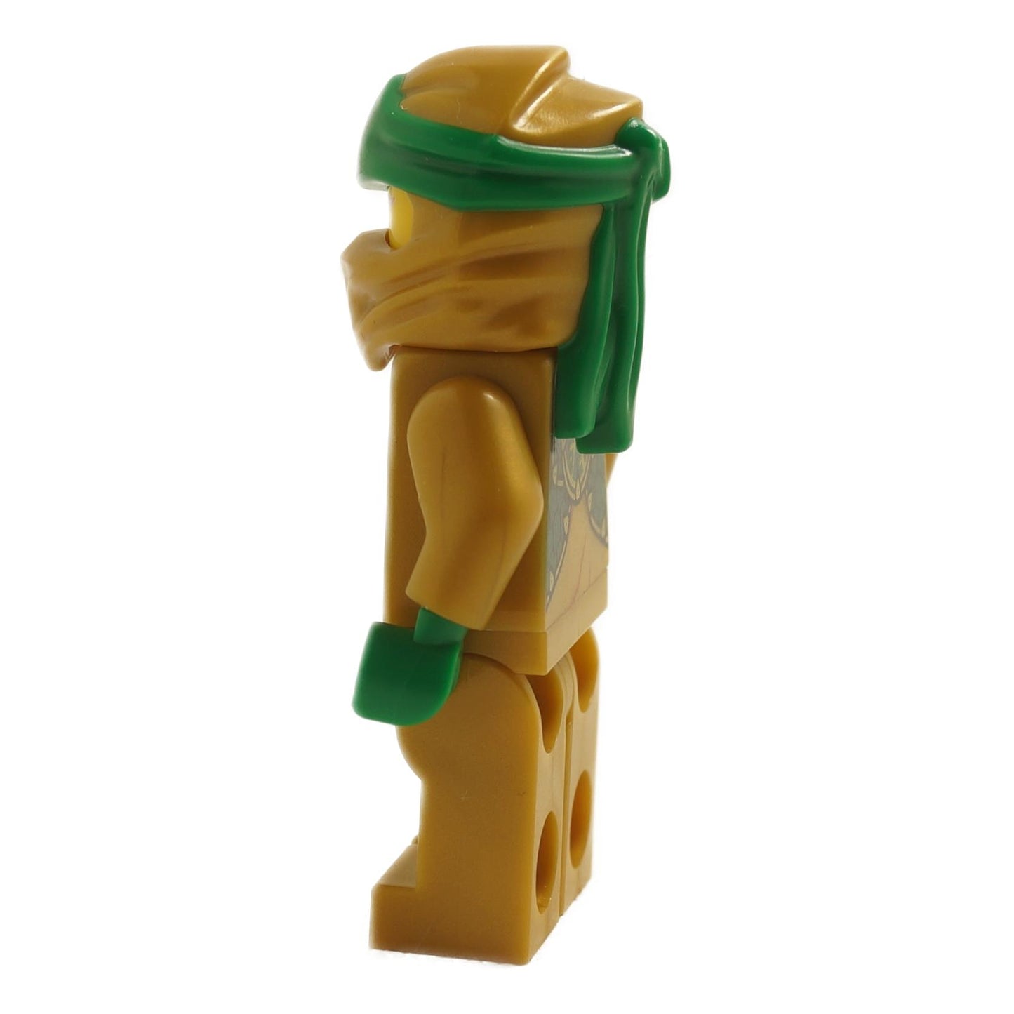 LEGO® Ninjago Golden Ninja Zane Minifigure – Side View Showing Golden Armor with Green Highlights