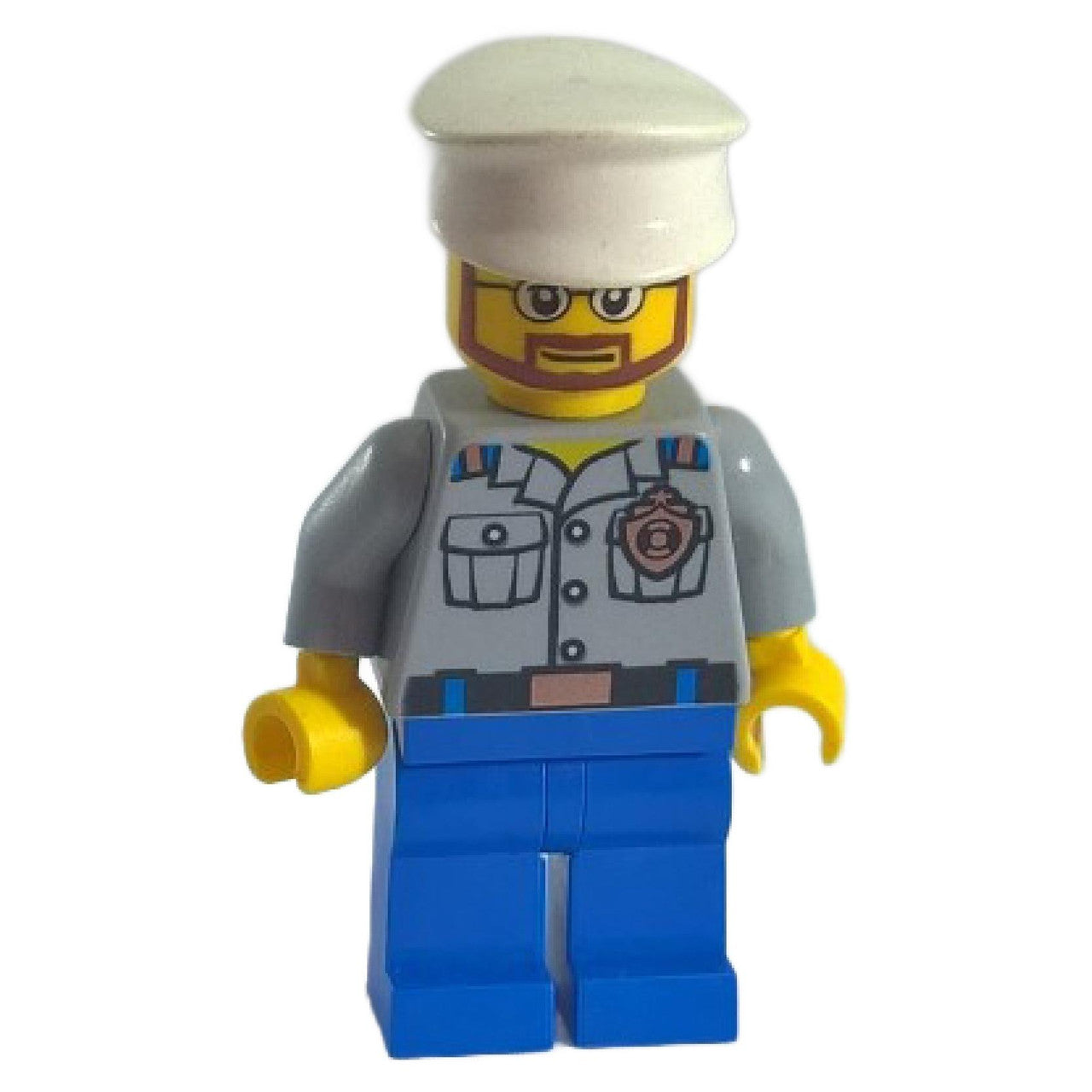 LEGO Minifigure Coast Guard Captain with White Cap and Beard - cty0415 (front view with accessories)