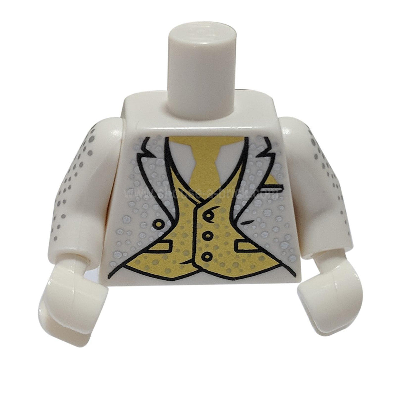 Torso Tuxedo with Gold Tie and Vest, Silver Speckles Pattern / White Arms with Silver Speckles Patt