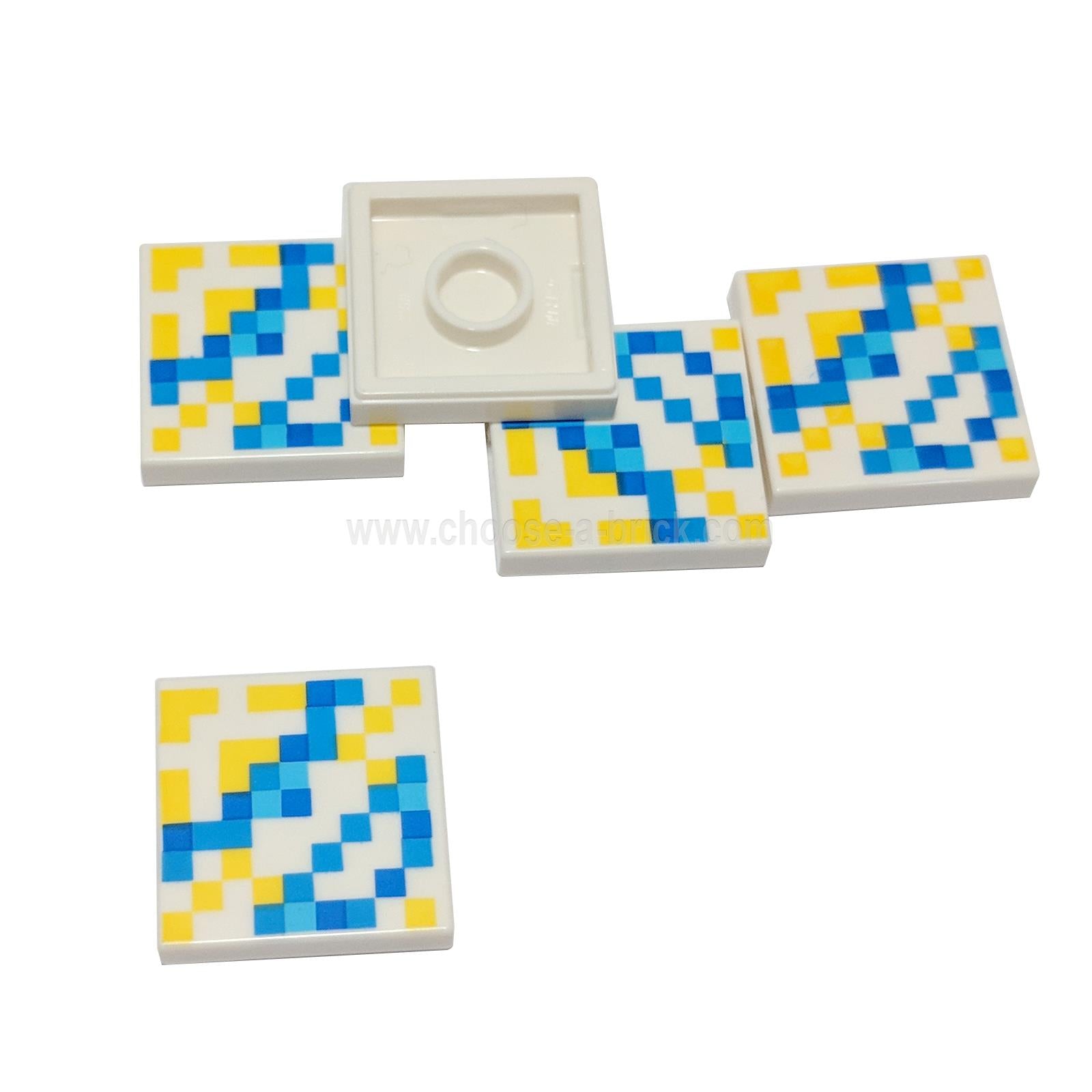 LEGO® Minecraft™ Tile 2 x 2 with pixelated yellow, dark azure, medium azure, and blue glazed terracotta pattern.