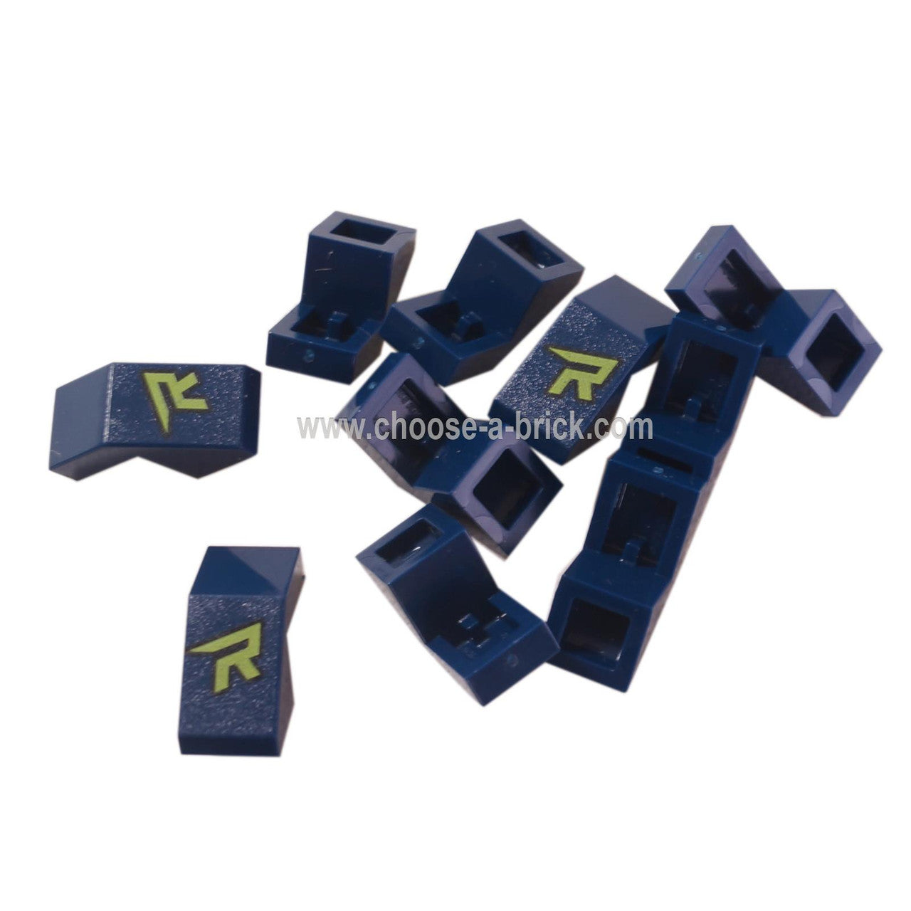 LEGO Parts - Dark Blue Slope 45 2 x 1 with Cutout without Stud with Lime 'R' Pattern