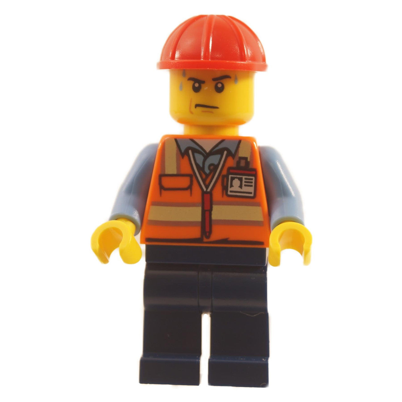 LEGO Minifigure Construction Worker in orange safety vest with reflective stripes and red helmet - cty1281new