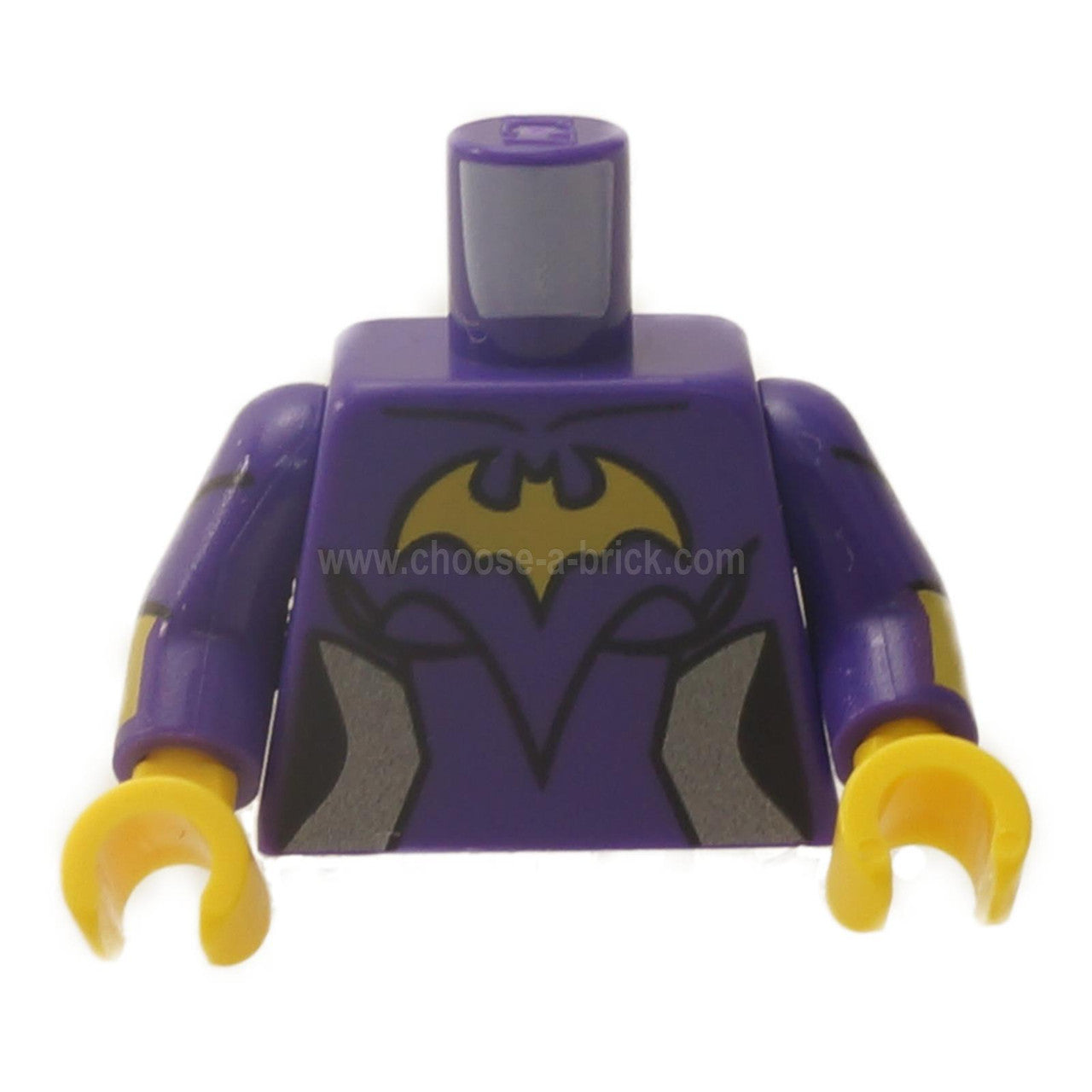 Dark Purple Torso Female Outline with Yellow Bat and Silver Side Trim Pattern - Dark Purple Arms with Yellow Cuffs Pattern - Yellow Hands