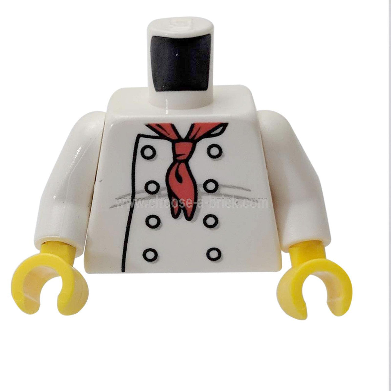  Torso Chef with 8 Buttons, Long Red Neckerchief, Light Bluish Gray Wrinkles and Back Print Pattern / White Arms / Yellow Hands