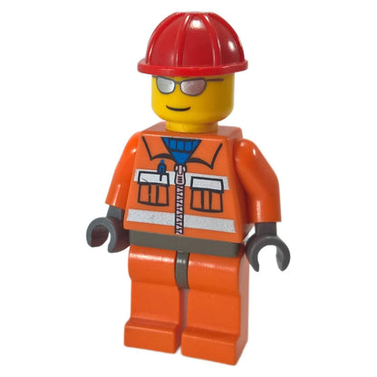 LEGO Minifigure Construction Worker in classic orange outfit with reflective stripes and red helmet - cty0125