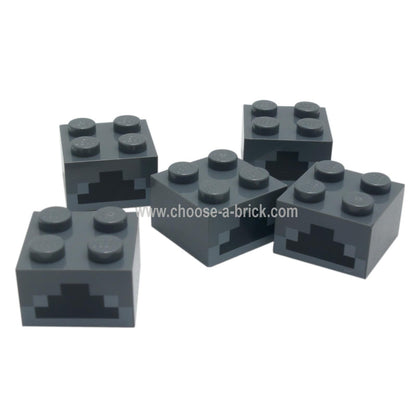 LEGO Parts - Dark Bluish Gray Brick 2 x 2 with Light Bluish Gray and Black Minecraft Furnace Geometric Pattern