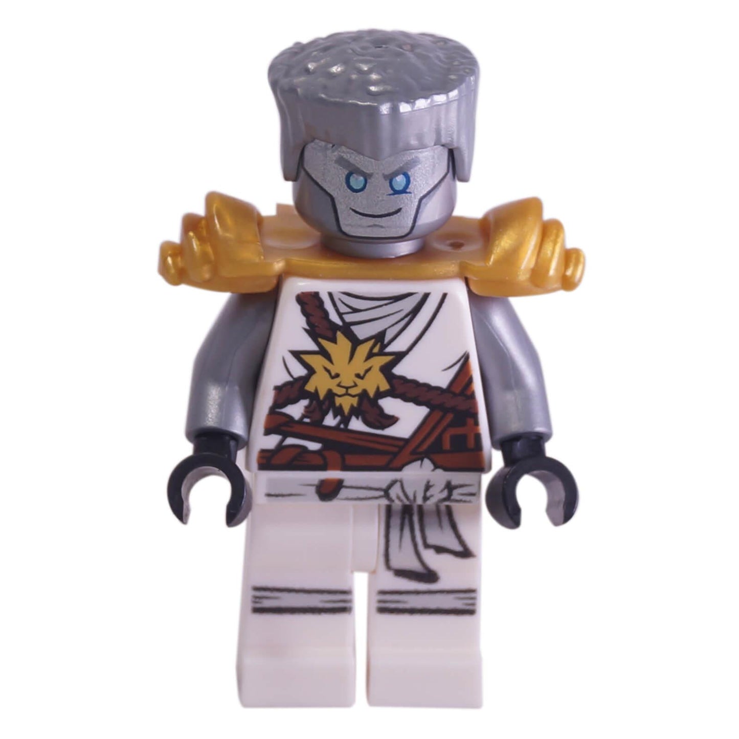 LEGO® NINJAGO Zane in Honor Robes Minifigure – White and Silver Outfit with Gold Shoulder Armor, from Day of the Departed.