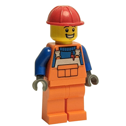 LEGO Minifigure Construction Worker wearing orange overalls and red helmet, ready for the job - cty1688new