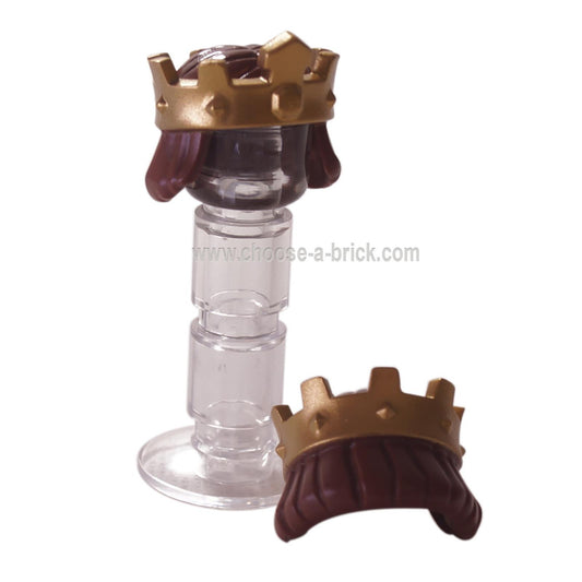 LEGO Parts - Reddish brown Minifigure, Hair Mid-Length, Straight with Gold Crown Pattern