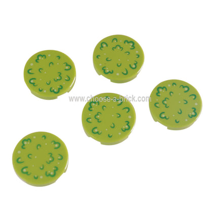 LEGO Parts -  Lime Tile, Round 2 x 2 with Bottom Stud Holder with Green Foliage Pattern