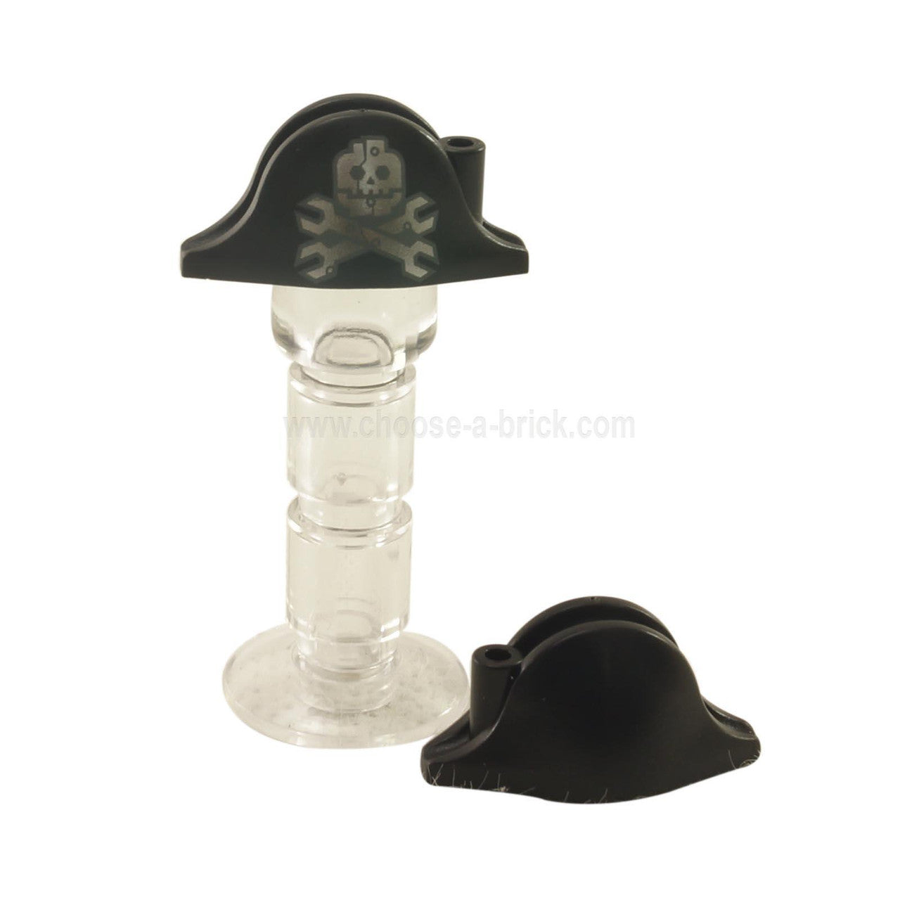 LEGO Parts - Headgear Hat, Pirate Bicorne with Silver Minifigure Skull with Half Mask and Wrenches Crossbones Pattern