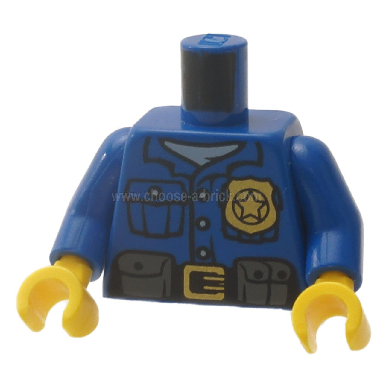 Torso Police Shirt with White Undershirt, Gold Badge and Buckle, Black Belt with Pouches on Front, Radio on Back Pattern / Blue Arms / Yellow Hands