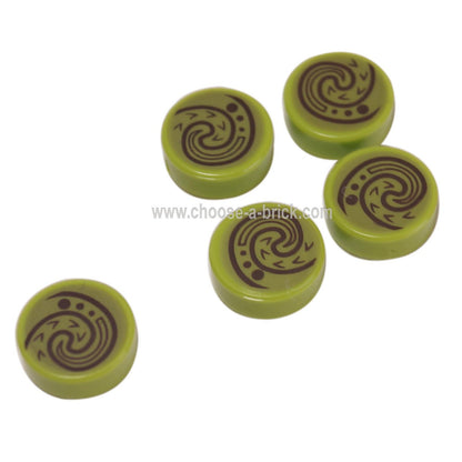 LEGO Parts -  Lime Tile, Round 1 x 1 with Swirl - Wave Pattern