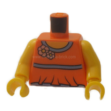 Orange Torso Haltertop mit mittelblauer Borte und Blumenmuster - Gelbe Arme - Gelbe Hände