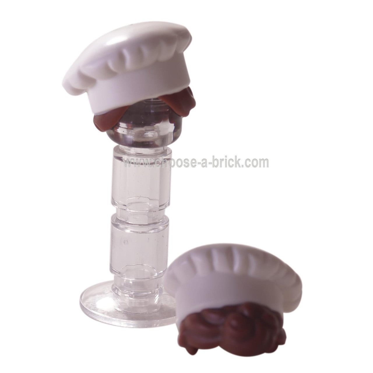 LEGO Parts - White Minifigure, Hair Combo, Hat with Hair, Cook's (Toque) with Reddish Brown Hair in Bun Pattern