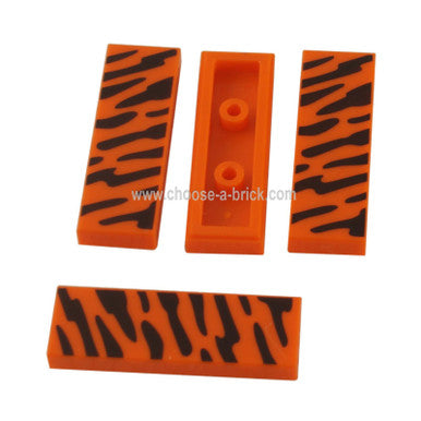 Orange Fliese 1 x 3 mit Schwarzem Wildkatzenstreifenmuster