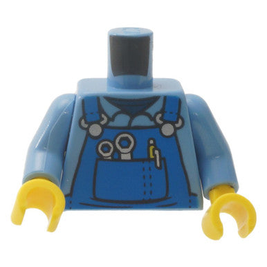 Torso Overalls mit silbernen Schraubenschlüsseln und Befestigungen sowie gelbem Stiftmuster / mittelblaue Arme / gelb