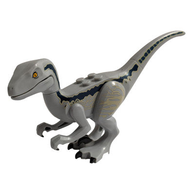 Dinosaurier Raptor / Velociraptor mit dunkelblauen und hellbraunen Markierungen (Jurassic World Blue)