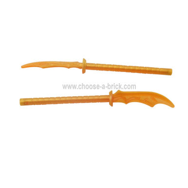 Perle Gold Minifigur, Waffe Naginata mit Trans-Orange-Klingenmuster 