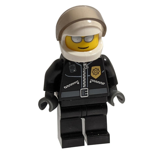 	Police - City Leather Jacket with Gold Badge, White Helmet, Trans-Black Visor, Silver Sunglasses