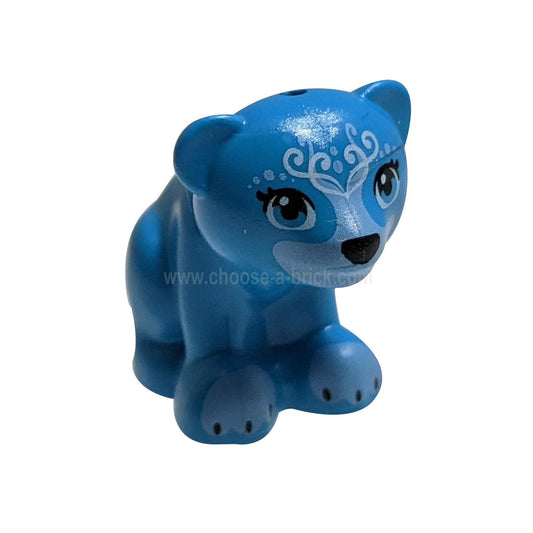 Dark Azure Bear, Friends - Elves, Cub, Sitting with Dark Azure Eyes, Black Nose and Medium Blue Claws Pattern Blubeary