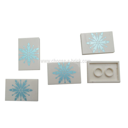 LEGO Parts - White Tile 2 x 3 with Metallic Blue Snowflake Pattern