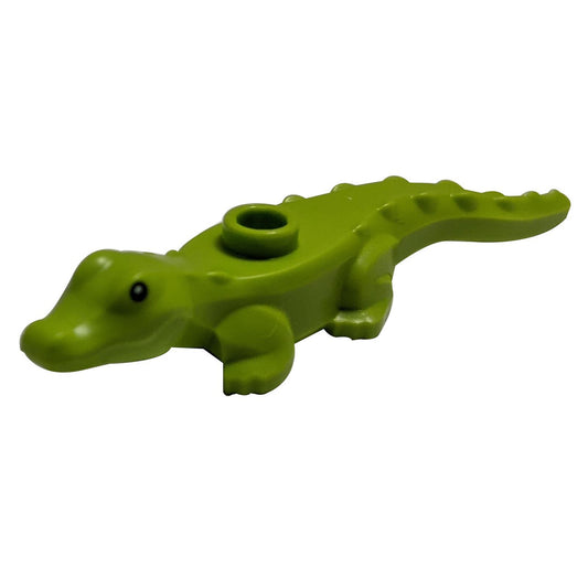 LEGO Part Alligator / Crocodile Baby Hatchling with Black Eyes and White Pupils Pattern - Front View.