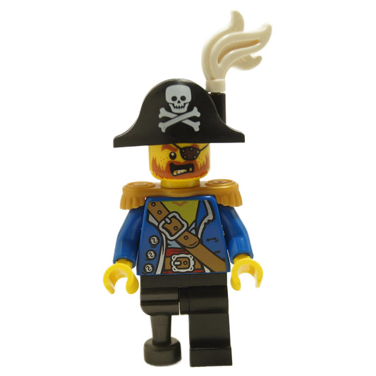 Piratenkapitän - Bicorn-Hut mit Totenkopf und weißer Feder, perlgoldene Epauletten, blaue offene Jacke, Bl 