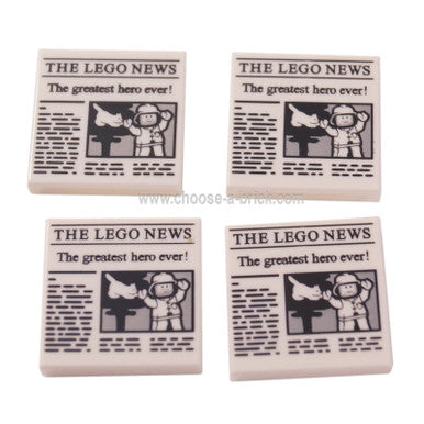 Weißer Stein 2 x 2 mit Zeitung 'THE LEGO NEWS' und 'Der größte Held aller Zeiten!' Muster 