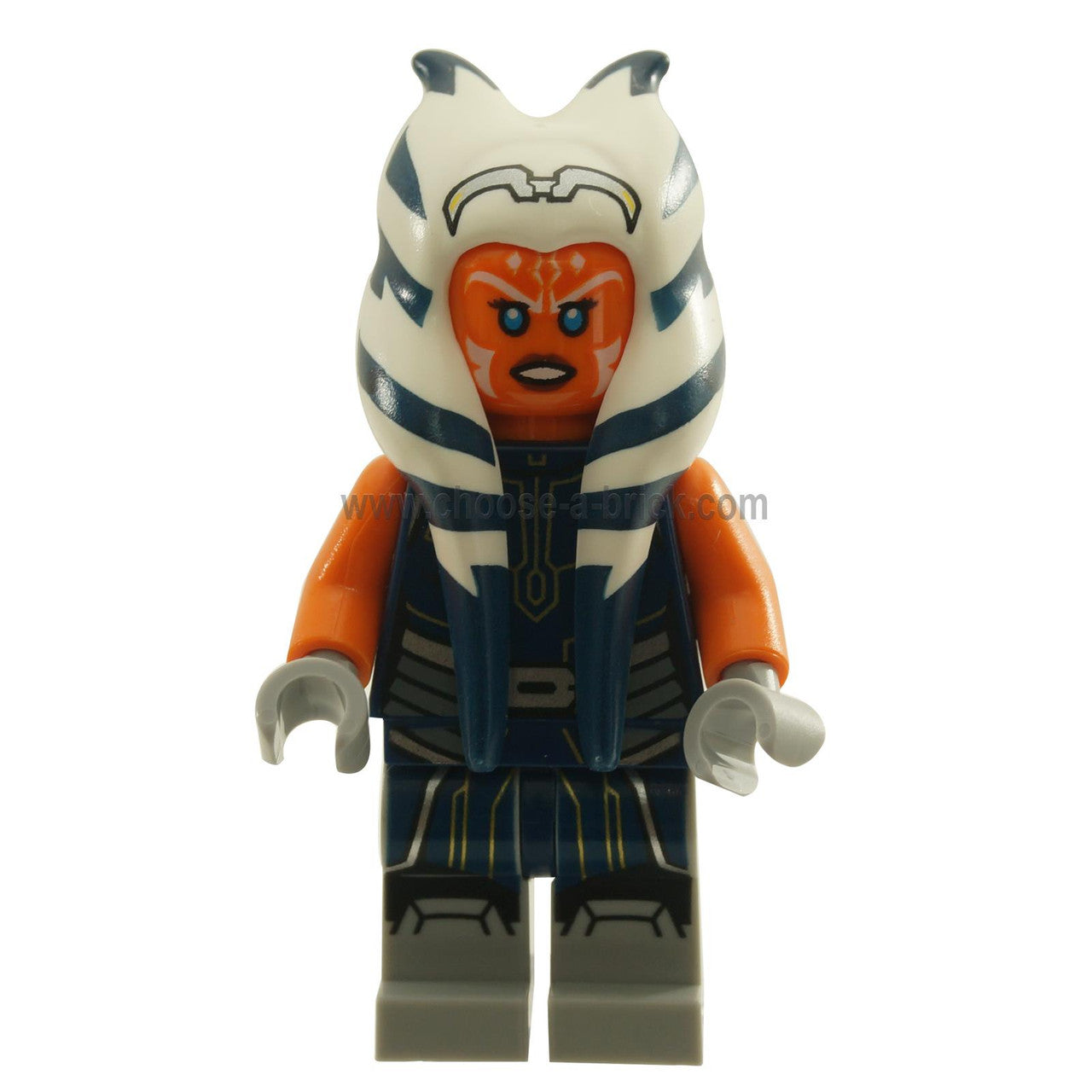 LEGO Minifigure Ahsoka Tano Adult - Dark Blue Jumpsuit with weapon - First View.