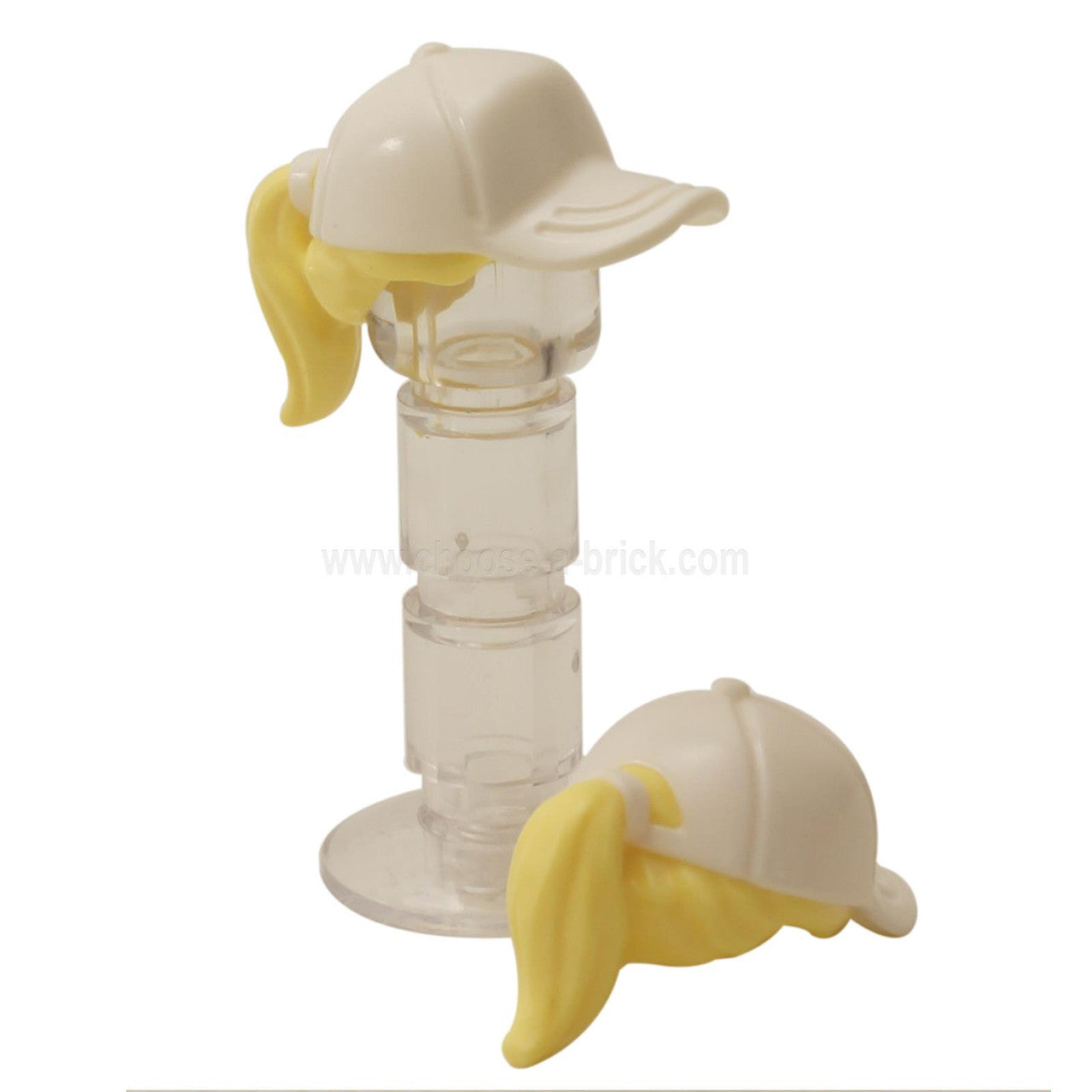  Bright Light Yellow Minifigure, Hair Combo, Hair with Hat, Ponytail with White Ball Cap Pattern