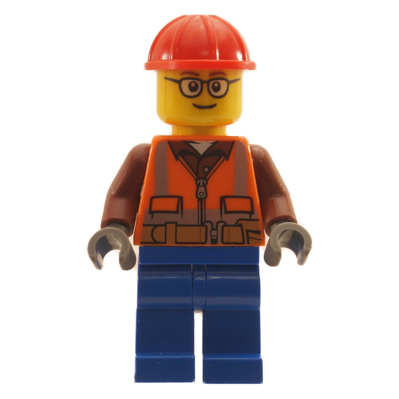 LEGO Minifigure Construction Worker in orange safety jacket with reflective stripes and blue legs - cty1162new