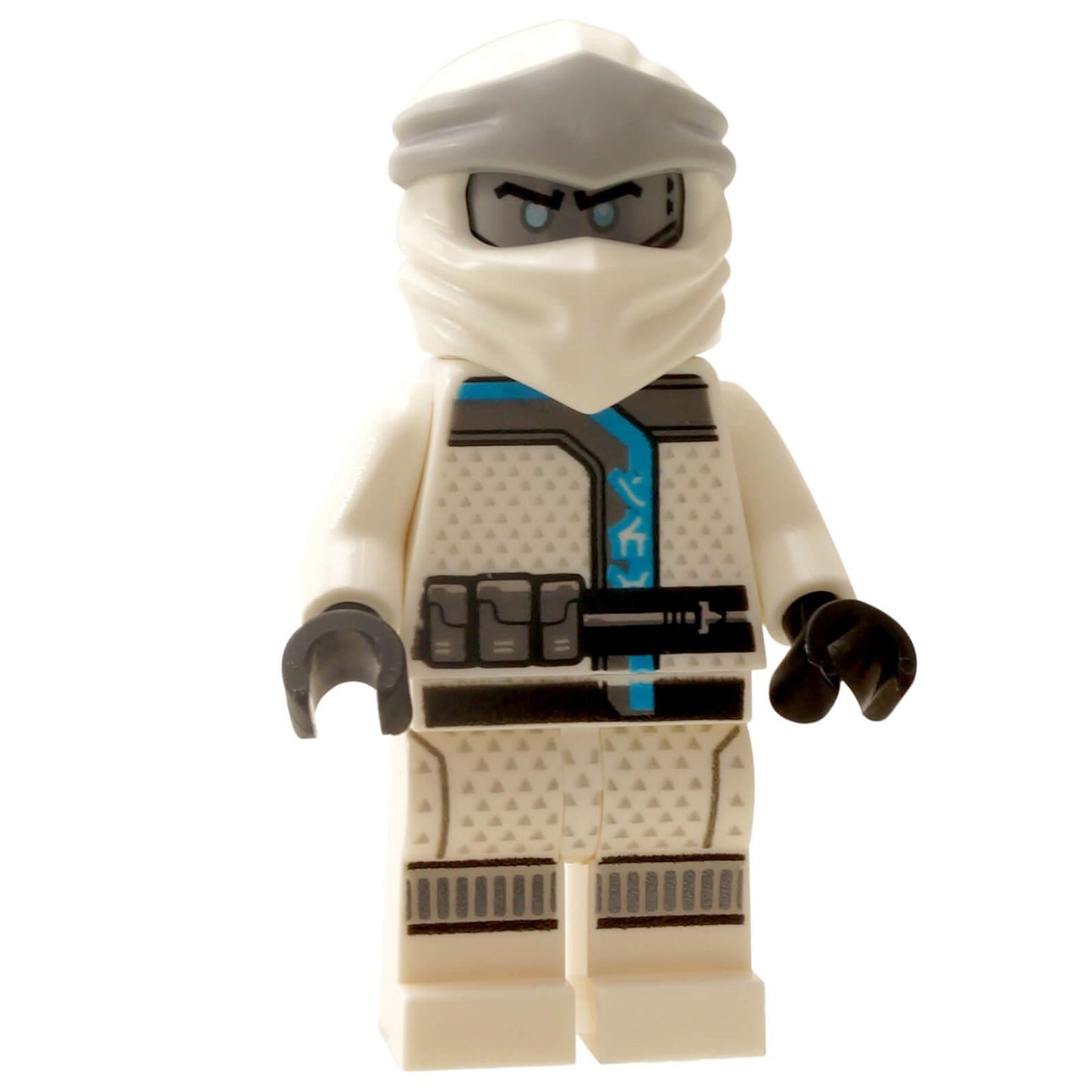 LEGO® NINJAGO Zane Minifigure – Sons of Garmadon Legacy Outfit, White Ninja Suit with Black and Blue Details.