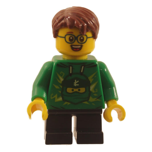 LEGO Minifigure Boy - Green Ninjago Hoodie, Black Short Legs, Reddish Brown Hair - cty1233new