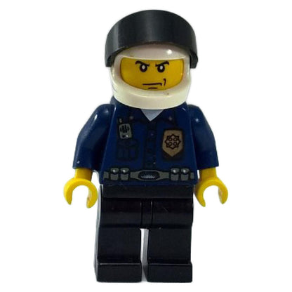 Police - World City Patrolman, Dark Blue Shirt with Badge and Radio, Black Legs, White Helmet, Black Visor