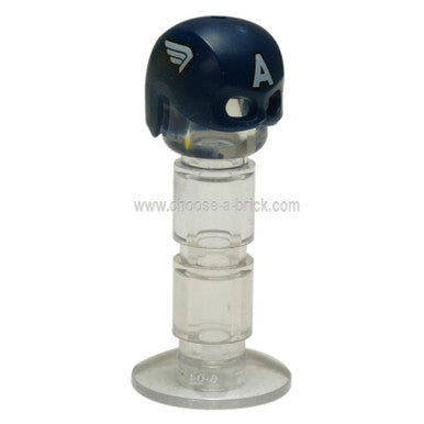 Dunkelblau Minifigur, Kopfbedeckung Helm Maske, Loch oben mit weißem 'A' und Flügeln an den Seitenmuster Captain America 