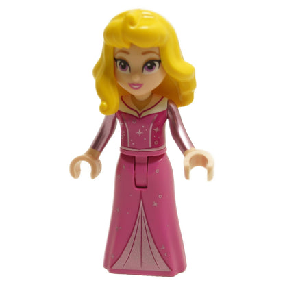 LEGO Minifigure Aurora - Dark Pink Dress, Metallic Pink Sleeves, Gold Necklace, Bright Light Yellow Hair - dis151new