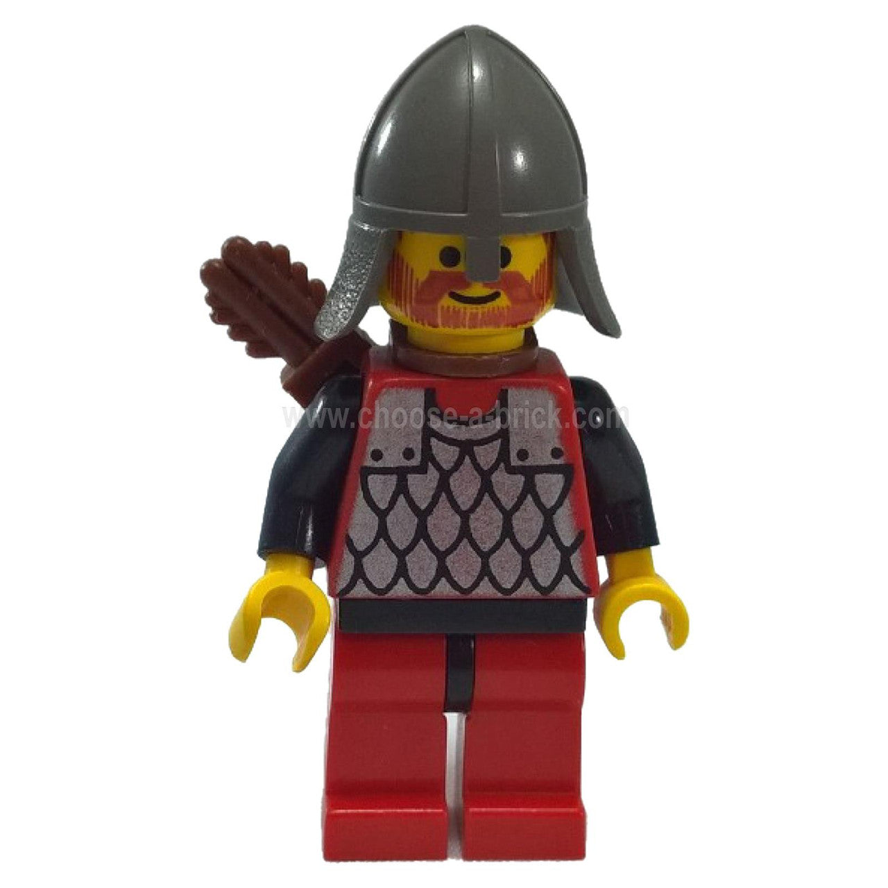 Scale Mail - Red with Black Arms, Red Legs with Black Hips, Dark Gray Neck-Protector, Quiver - Lego Minifigure