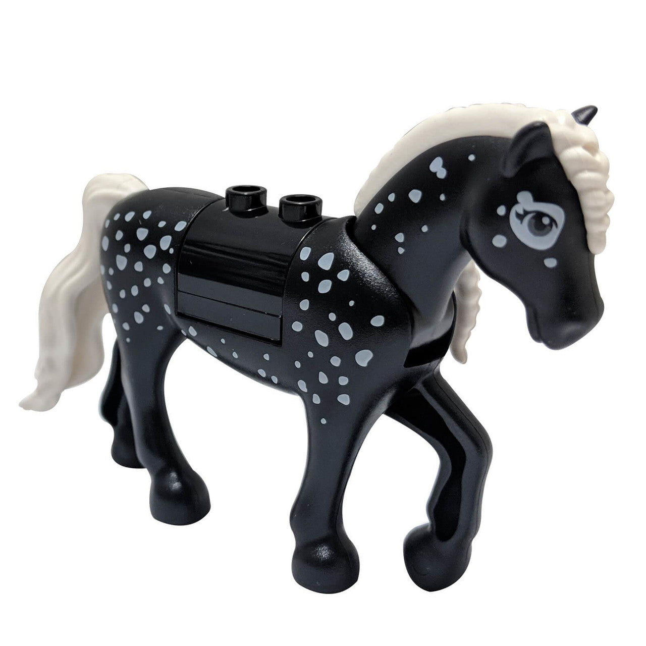 Horse with 2 x 2 Cutout and Movable Neck with Molded White Tail and Braided Mane, Printed White Spo