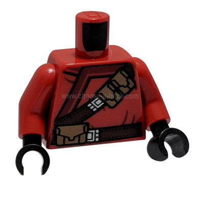 Torso Ninjago-Robe mit braunem Gurt, silbernen Schnallen, Taschen und Tornado-Muster / Rote Arme / Bla 